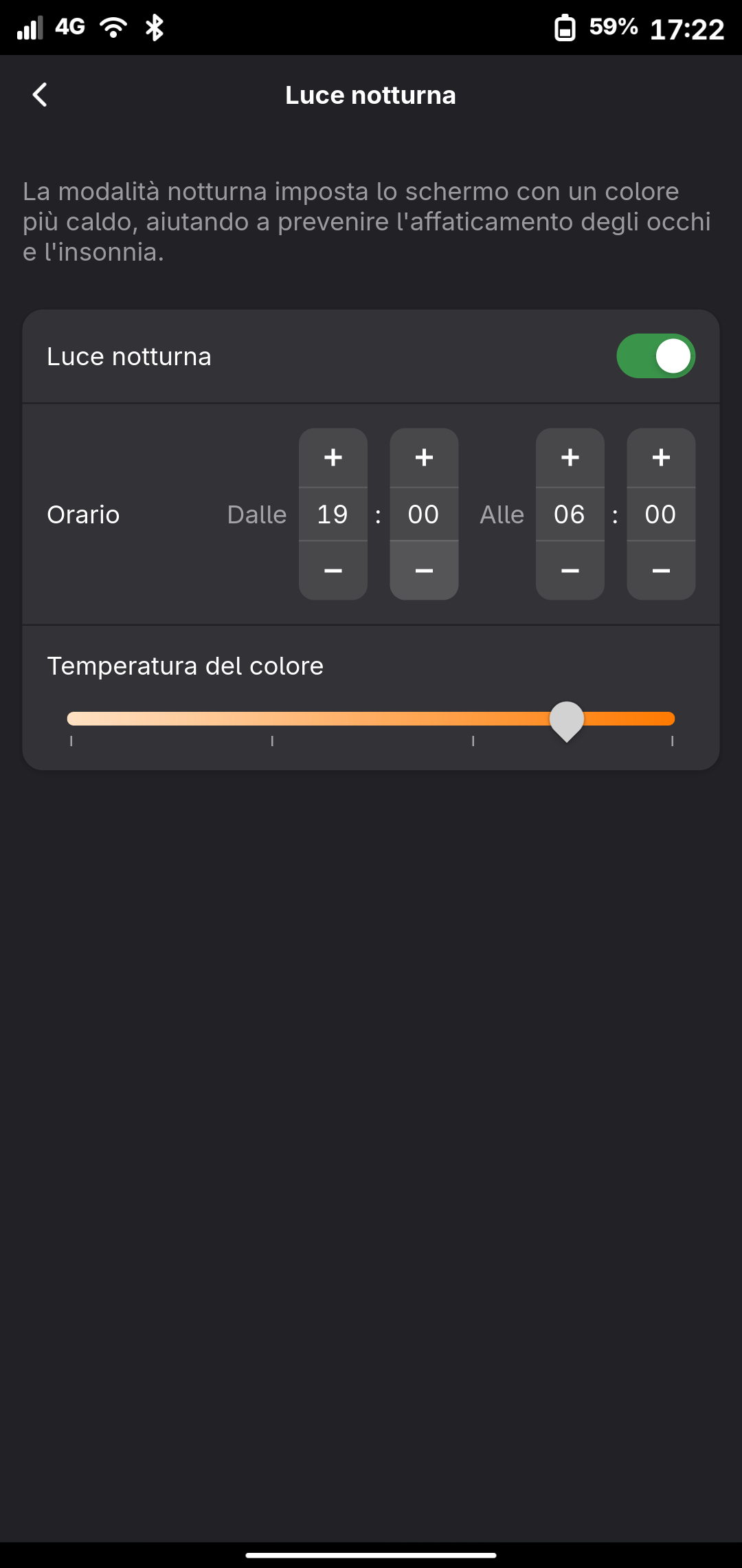 OnePlus 6T showing the enabled night light settings screen