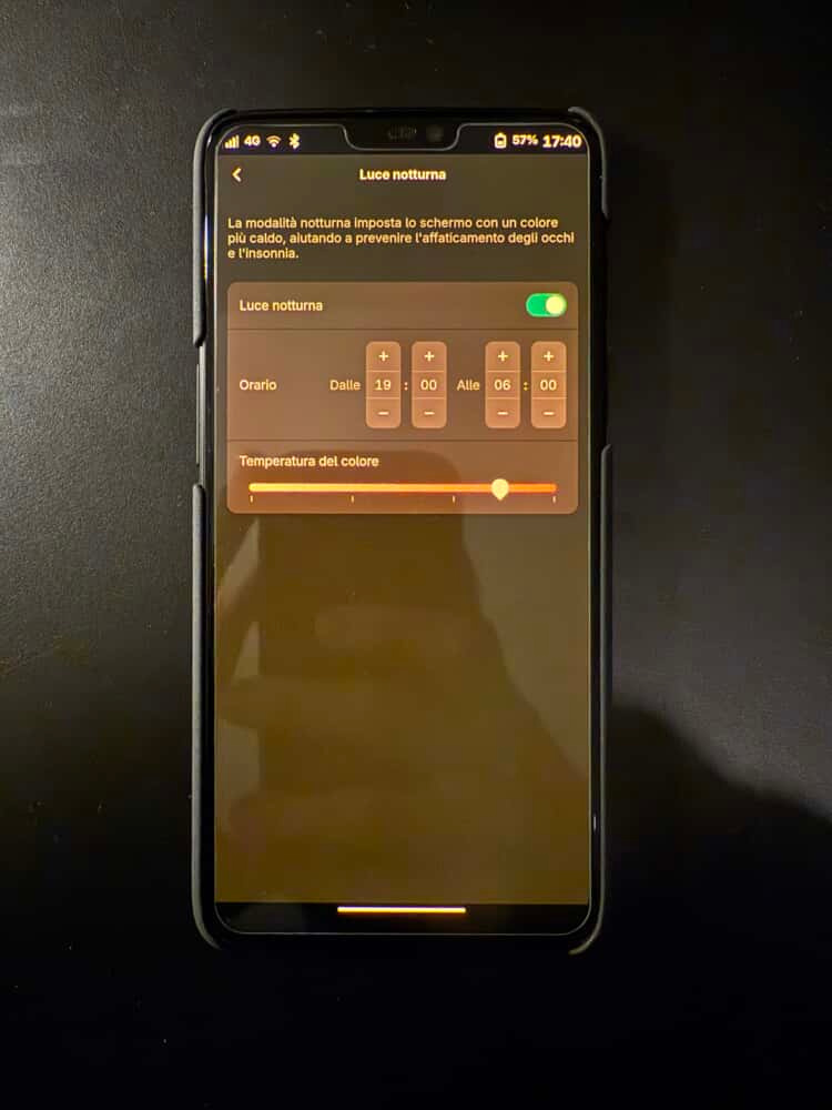 OnePlus 6 with night light enabled producing a red tint
